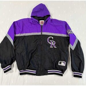 Vintage Colorado Rockies Felco MLB Hooded Windbreaker Jacket Purple‎ Black XXL
